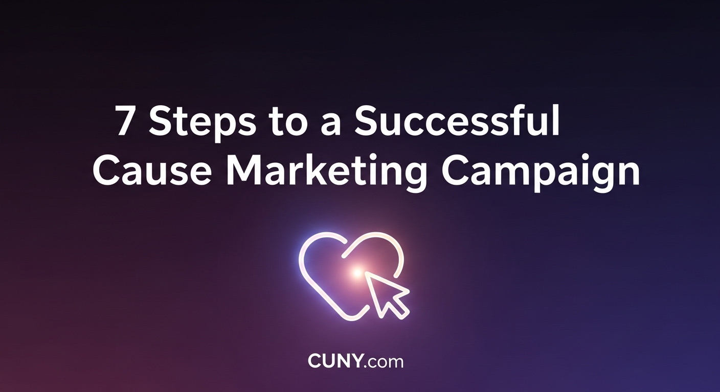 A guide to a successful cause marketing campaign, showing a glowing heart icon with a cursor.