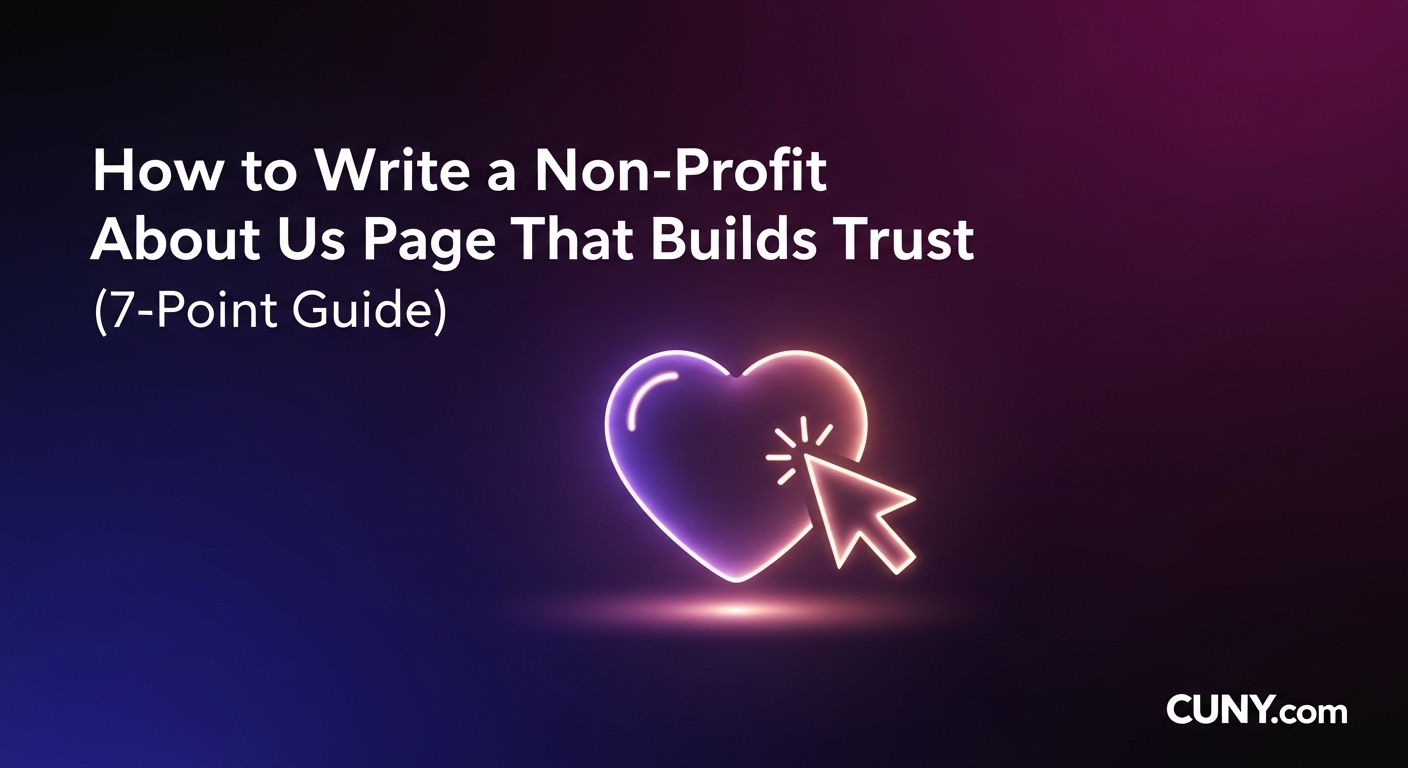 A guide on how to write a non-profit About Us page, showing a profile icon being built from different elements.