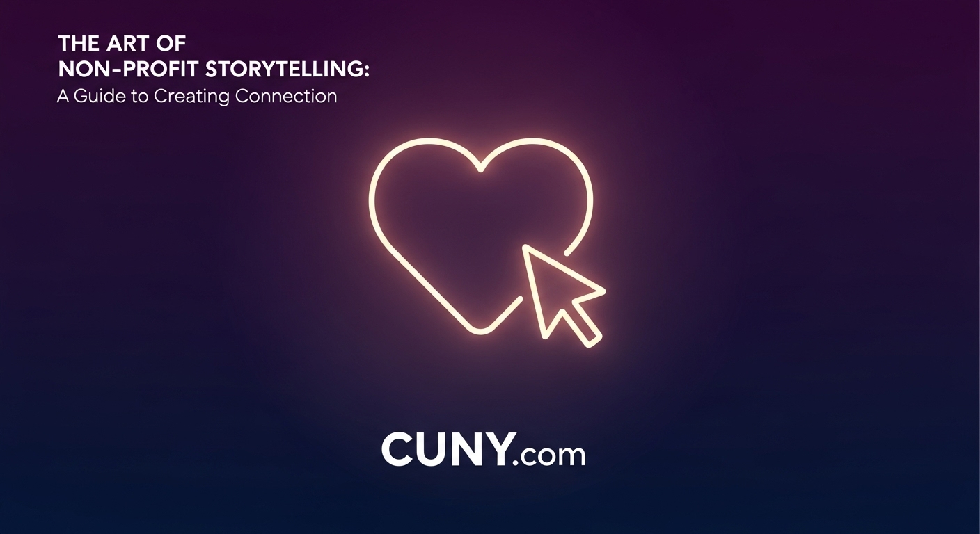 A guide to non-profit storytelling, showing a person's words forming a heart to symbolize connection.